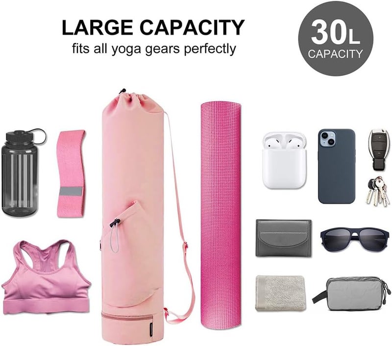 PUXING Yoga Mat Bag Yoga Mat Carrier Bag with Water Bottle Pocket and Bottom Wet Pocket Waterproof Yoga Mat Carry Bag Multi-Functional Storage Bag for Women Men - Image 4